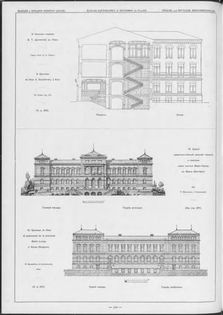 9. Женская гимназія
A. Т. Дучинской, въ Кіевь.
Гражд. Инж. Ѳ. Ѳ. Эссенъ.
9. Gymnase
de filles A. Doutchinsky à Kiev
T h . Essen, In g . Civ.
(V. p. 299).
Разръзъ, Coupe.
10. Зданіе
правительственной женской гимназіи
и пансіона
имени княгини Маріи-Луизы,
въ Варнъ (Болгарія).
Арх.
П. Момчиловъ и Ковочевскій.
Главный Фасадъ. Façade principale. (См. стр. 301).
10. Gymnase de filles
et pensionnat de la princesse
Marie Louise
à Varna (Bulgarie).
P. M om tchilov & Kovotchevsky,
Arch.
ЙС
(V. p. 301). Задній Ф асад ъ . Façade postérieure.
щ ш ш
— зоо —
 
