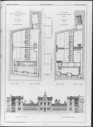 N
6 - й ф л и г ѳ л ь .
5 - й Флигель.
4-й Флигель.
3 - й Флигель.
> 2-й Флигель.
Лицевойкор-
пусъ.
Фасадъ лицевого корпуса.
Планъ 2-го этажа. Plan du 1-er étage.
Façade du bâtiment d’entrée.
D A
Планъ 1-го этажа. Plan du rez-de-chaussée.
61. Construction
d’un groupe scolaire à Puteaux
(Seine).
L. Calinaud, Arch.
(2 prix).
(V. p. 337—340).
61. Проектъ
группы школьныхъ зданій въ Пюто
(деп. Сены).
Apx. L . Calinaud.
(2-я премія).
(См. стр. 337—340).
 