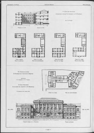 ■ ■ ■ U l â f
Разръзъ no А-В. Coupe sur A-B.
71. Школа для мальчиковъ
лютеранокаго прихода Св. Екатерины въ С.-Петербургъ.
Apx. I. С. Китнеръ.
Планъ 3-го этажа.
Plan du 2-me étage.
Планъ подвала.
Plan du souterrain
Планъ 1-ro этажа.
Plan du rez-de-ohaussée.
Планъ 2-ro этажа.
Plan du 1-er étage.
72. Петровское училище
С.-Петербургскаго Купеческаго Общеотва.
Архитекторы
Ѳ. С. Харламовъ и В. И. Токаревъ.
72. École Petrovskoïé
de la société des négociants à St. Pétersbourg.
T h. K harlam ov & B. Tokarev, Aroh.
План-ь 1-ro этажа. Plan du rez-de-ohaussée.
(V. p. 361).
Главный Фасадъ съ p. Фонтанки.
'( C m. стр. 351).
Façade principale.
I M Ä »
ІІНІШІШИЙ
iROКГЛИКѴННЯНП|ГІІР?. ИЧІІЙІ-ГЛЯГІ
 