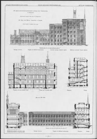 W - Г r Г Г !"'■-i~ i H :“
Ф асадъ Флигелв. Façade du bâtim ent transversal. Боковой Ф а с а д ъ главнаго зданія. Bâtim ent principal. Façade latérale.
Поперечный разр-ьзъ актоваго зала. Ф асадъ Флигеля. Façade du bâtim ent transversal Разръзъ. Coupe
Coupe transversale sur la grande salle 1
96. Зданіе воспитательно-ремесленнаго училища имени Тралезникова,
въ Иркутскъ.
(Исполнѳнный проектъ) Акад. Apx. P. Р. Марфельдъ.
96. École des Métiers Trapeznikov à Irkoutsk.
P ro je t exécuté. H. M arfeld, A rch. Acad.
Разр-ьзъ. Coupe.Разръзъ no оси актоваго зала. Coupe sur la grande salle.
 