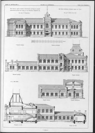 102. Лроекгь зданія низшаго техническаго училища оъ низшей
ремесленной школой при немъ въ гор. Калязинь, Тверской губ.
Акад Apx. P. Р, Марфѳльдъ.
Разръзъ ло А-В. _
Coupe sur А-В.
102. École technique à Kalazine (gouv. de Tver).
Proj. par R. M arfeld, Arch. Acad.
Боковой Ф а сад ъ .
(V. p. 3 7 8 -3 8 1 ).
Façade latérale.
Задній Ф аса д ъ Façade postérieure.
 