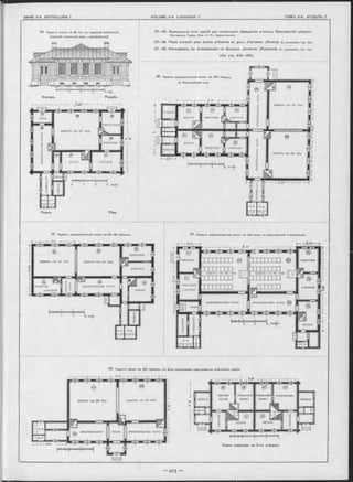 библіоте квартира
классъ на 60 чел классъ на 60 чел.
квартира
учителя
учителя
раздѣвальная комн. раздѣвальная комн
сѣни
кухня.
клаесъ на 40 чел.
раздѣвальная комн.второму
кухняучителю
спальная
KÖMH.
спальная
комн.
чистая
комн.
гоетинная
кладов кладов
кухнякухня
34. Проектъ школы на 6 0 чел. съ народной библіотекой,
имъющѳй отдьльный ходъ, и раздьвальной.
Фасадъ. Façade.
27—39. Нормальные типы зданій для начальныхъ народныхъ училищъ Ярославской губерніи.
Ооставлены Гражд. Инж. Н. Ю . Лѳрмонтовымъ.
27— 39. Plans normals pour écoles primaires au gouv. d’Iaroslav. (Russie), im. Lermontov, ing. Civ.
2 7 -3 9 . Normalpläne für Volksschulen im Gouvern. Jaroslaw. (Russland), n. Lerm ontow , Civ Ing.
(См. стр. 402—404).
38. Проектъ школы на 120 человъкъ, съ
-------- 2.00 %00 - - +
2-мя учительокими квартирами въ отдъльномъ зданіи.
Планъ.
37. Проѳктъ двухкомплектной школы на 120 челов. съ раздъвальной и библіотекой.
Планъ квартиры на 2-хъ учащихъ.
36. Проектъ двухкомплектной школы на 120 чѳл0въкъ
по Финляндокому типу.
35. Проѳктъ двухкомплектной школы на 8 0 —90 человъкъ
классъ •на 4 0 чел.
квартира
Г І-І|
У учителя
 