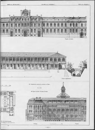 Façade principale
Coupe longitudinale.
j. . 10 S°M
‘lan du rez-de-chaussée.
3—швѳйцаръ; H —гимнастическій залъ;
oft
J
Фасадъ. i l 2 3 * 5____________Façade.
84. Нормальное начальное училище въ Руанъ.
Apx Lefort.
82. École Normale Prim aire à Rouen.
 