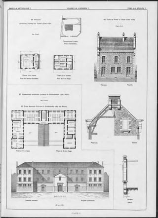 Главный Фасадъ. Façade principale.
(V. p. 414).
Деталь.
Détail.
88. École de Filles à Talant (Côte d’Or).
Degré, Arch.
Фасадъ. Façade.
88 Женское
начальное училище въ Talant (Côte d’O r).
Apx Degré.
Генеральный планъ.
Plan d’ensemble.
. - __________Î3,10. ________
Планъ 2-го этажа.
Plan du 1-er étage.
Планъ 1-го этажа.
Plan du rez-de-chaussée.
УМЫВАЛЬНАЯ УМЫВАЛЬНАЯ"
СПАЛЬНЯ 1-ГО отд. СПАЛЬНЯ 2-ГО ОТД.
М Я ЧИСТКИ ПЛАТЬЯДЛЯ ЧИСТКИ. ПЛАТЬЯ
ШИНЕЛЬНАЯ ВЕСТИБЮЛЬ
КЛАДОВАЯЛАЗАРЕТЪ
ДВОРЪ
ЛАЗЛРЕТ. АПТЕКА,
УЧИТЕЛЪ
87. Нормальное начальное училище въ ВилльФраншъ (деп. Роны).
Apx. Louvier.
87. École Normale Prim aire à Villefranche (dép. du Rhône).
Планъ 3-го этажа. Plan du 2-me étage.
Разръзъ. Coupe.
 