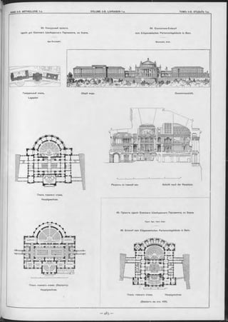 64. Конкурсный проектъ
зданія для Союзнаго Швейцарскаго Парламента, въ Бернъ.
Арх. B luntsohli.
64. Concurrenz-Entwurf
zum Eidgenössischen Parlamentsgebäude in Bern.
B lu n tso h li, Arch.
Генеральный планъ. Общій видъ. Gesammtansicht.
Lageplan
Планъ главнаго этажа.
Hauptgeschoss.
Разръзъ по главной оси. Schnitt nach der Hauptaxe.
Планъ главнаго этажа. (Варіантъ).
Hauptgeschoss.
65. Проектъ зданія Союзнаго Швейцарскаго Парламента, въ Бернъ.
ПроФ. Арх. Hans Auer.
65. Entw urf zum Eidgenössischen Parlamentsgebäude in Bern.
Планъ главнаго этажа. Hauptgeschoss.
(Варіантъ см. стр. 484).
 