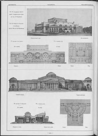 ц т я п ѵ ш ш
Разр-ьзъ. Coupe. Планъ. Plan.
7 5 —79. Конкурсные проекты
зданія Государственной Думы
для гор. С.-Петербурга.
75—79. Projets de Concours
de la Douma
pour la ville de St.-Pétersbourg.
7 7 . Худ.-Арх. 0 . M. Лялевичъ. 7 7 . s. L ialevitch , Arch.
Перспективный видъ. Vue perspective
Разръзъ no залу. Coupe sur la salle. Планъ. Plan.
Главный Фасадъ. Façade princ;pale.
7 8 . Худ.-Арх. A. И. Владовскій.
(4-я премія).
78. A. Vladovsky, Arch.
(4 prix).
‘
 
