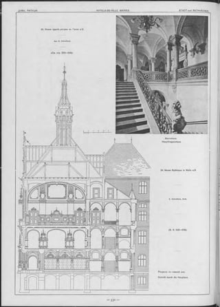 34. Новое зданіе ратуши въ Галле н/3
Apx. E. S chreiterer.
Вестибюль.
Haupttreppenhaus.
A
SlliiSÉlæ
34. Neues Rathhaus in Halle a/S.
E. S chreiterer, Arch.
Разръзъ по главной оси.
Schnitt durch die Hauptaxe,
 