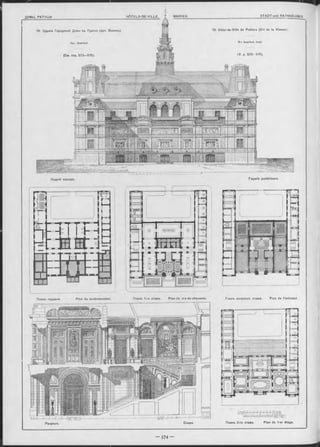 76. Зданіе Городской Думы въ Пуатье (деп. Вьенны)
Apx. G uerinot
76. Hôtel-de-Ville de Poitiers (D-t de la Vienne).
M-r G uerinot, Arch.
(C m. стр. 573—575) (V. p. 5 7 3 -5 7 6 ).
Планъ антресол. этажа. Plan de l’entresol.
Façade postérieure.Задній Фасадъ.
Планъ подвала. Plan du soubassement. Планъ 1-ro этажа. Plan du rez-de-chaussée.
Разрьзъ. Coupe.
APHlR . f,Г r r r r - f H САЖ
1+bbhW 111i i I h+fW METRES
Планъ 2-го эташа. Plan du 1-er
 