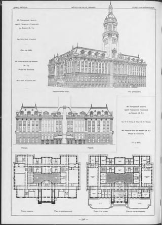 96. Конкурсный проектъ
зданія Городского Управленія
въ Newark (N. Y.).
Apx. B run, Haser & Lapolnte.
( C m . стр. 5 9 5 ).
96. Hôtel-de-Ville de Newark
(N Y ).
Projet de Concoure
B run, Haser & Lapointe, Aroh.
Vue perspective.Перспективный видъ.
Фасадъ. Façade.
Планъ подвала. Plan du soubassement. Планъ 1-го этажа Plan du rez-de-chaussée,
 