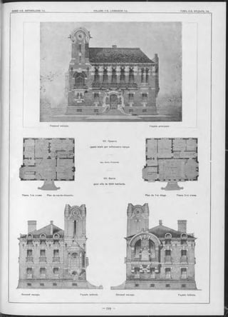 Главный Фасадъ. Façade principale.
101. Проектъ
зданія мэріи для небольшого города.
Apx. Henry Provensal.
101. Mairie
pour ville de 3000 habitants.
Plan du 1-er étage. Планъ 2-го этажа
Боковой оасадъ. Façade latérale. Боковой оасадъ. Façade latérale.
Plan du rez-de-chaussée.Планъ 1-ro этажа
 