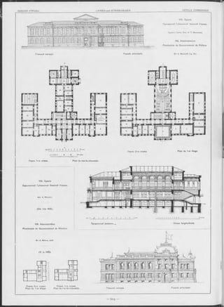 Проектъ Гражд. Инж. А. П. Максимова.
Главный Фасадъ. Façade principale. м-r A. M aximoff, Ing. Civ.
105. Зданіе
Полтавской Губернской Земской Управы.
105. Administration
Provinciale du Gouvernement de Poltava
l ! l t l
Планъ 1-го этажа. Plan du rez-de-chaussée.
Планъ 2-го этажа. Plan du 1-er étage.
106. Зданіе
Харьковской Губернской Земской Управы.
Apx. A. Минкусъ.
(См. стр. 605).
106. Administration j Продольный разрѣзъ.^, Coupe longitudinale.
Provinciale du Gouvernement de K h a r k o v . __________________________________________;_______________________________________________________ !_________________________
M -r A. M inkus, Aroh.
(V. p. 625).
Планъ 2-го этажа. Планъ 1-го этажа, _ . .
Plan du 1-er étage. Plan du rez de-chaussée. Главный Ф а с а д ъ . Façade principale.
 