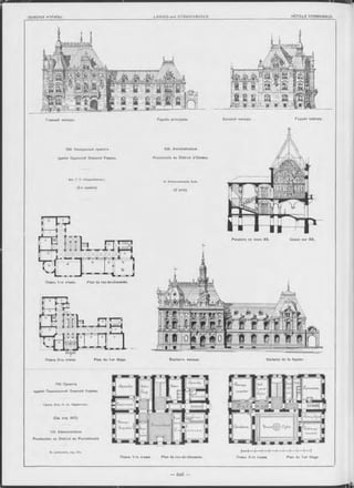 З Е М С К ІЯ У П Р А 8 Ы . LANDES-und S T Ä N D E H Ä U S E R . __________________________________________H O T E L S CO M M UN AUX.
Р а зр ь зъ по линіи A B. Coupe sur A B.
109. Конкурсный проектъ
зданія Одесской Земской Управы.
109. Administration
Provinciale du District d’Odessa.
Главный Фасадъ.
Планъ 1-го этажа.
Планъ 2-го этажа Plan du 1-er étage. Варіантъ Фасада.
N. Lerm ontov, Ing. Civ.
Планъ 1-го этажа. Plan du rez-de-chaussée.
Variante de la façade.
Façade principale. Боковой Фасадъ.
Apx. Г. K. Шеврѳмбрандтъ.
(2-я премія).
H. Scheurenbrandt, Arch.
Plan du rez-de-chaussée.
Гражд. Инж. H. Ю . Лѳрмонтовъ.
(См. стр. 607).
110. Administration
Provinciale du District de Pochekhonié.
Планъ 2-го этажа. Plan du 1-er étage.
Façade latérale.
(2 prix).
110. Проектъ
зданія Пошехонской Земской Управы
— б о б —
 