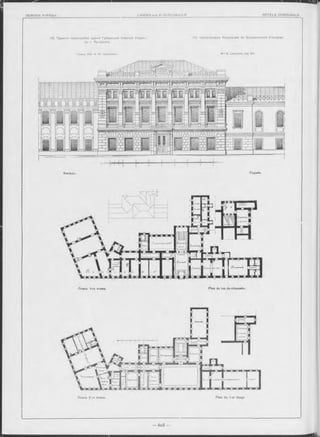 З Е М С К ІЯ У П Р А В Ы . LANDES-und STÄN D EHÄUSF. R _______________________________ H O T E L S COM MUNAUX.
112. Проектъ перестройки зданія Губернской Земской Управы
въ г. Ярославлъ.
Гражд. Инж Н. Ю. Лермонтовъ
Ф асад ъ. Façade.
112. Administration Provinciale du Gouvernement d’Iaroslav.
M -r N. Lerm ontov, Ing. Civ.
Планъ 1-ro этажа. Plan du rez de-chaussée.
Планъ 2-го этажа. Plan du 1-er étage.
 