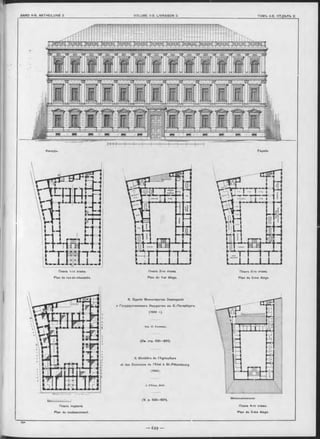 Façade.
Планъ 3-го этажа.
Plan du 2-me étage,
Планъ 4-ro эташа.
Plan du 3-me étage.
Планъ 2-ro этажа.
Plan du 1-er étage.
6. Зданіе Министеротва Земледълія
и Гооударотвенныхъ Имуществъ въ С.-Петербургъ.
(1844 г.).
Арх. И. Е ф и м о в ъ .
(См. стр. 630—631).
6. Ministère de l’Agriculture
et des Domaines de l’Etat à St.-Pétersbourg
(1844).
J. Efim ov, Aroh.
(V . p. 630-631).
Фасадъ.
Планъ подвала.
Plan du soubassement.
Планъ 1-ro этажа.
Plan du rez-de-ehaussée.
 