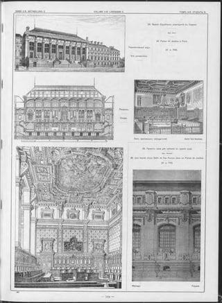 34. Зданіе Судебныхъ учрежденій въ Парижъ
Перспективный видъ.
Vue perspective.
34. Palais de Justice à Paris.
(V. p. 708),
Фасадъ. Façade.
Зал ъ присяжныхъ засъдателей. Salle^des^Assises.
35. Проектъ зала для публики въ зданіи суда.
A p x . B eadel.
35. Une travée d’une Salle de Pas Perdus dans un Palais de Justice.
(V. p. 710).
Разр ъзъ
Coupe.
 