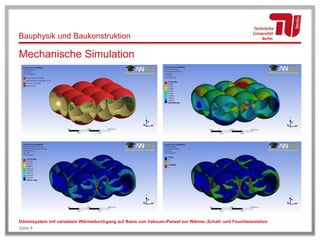 Bauphysik und Baukonstruktion
Mechanische Simulation
Dämmsystem mit variablem Wärmedurchgang auf Basis von Vakuum-Paneel zur Wärme-,Schall- und Feuchteisolation
Seite 8
 