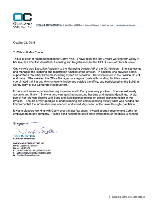 recommendation letter oci business mgr recommendation letter for executive assistant