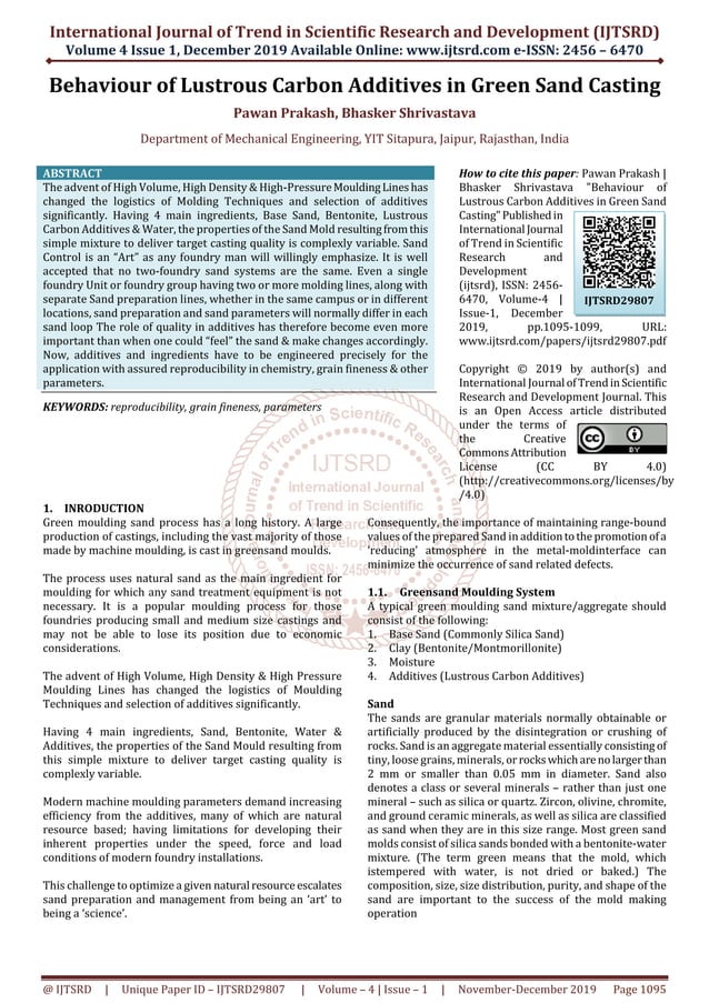 Behaviour of Lustrous Carbon Additives in Green Sand Casting PDF