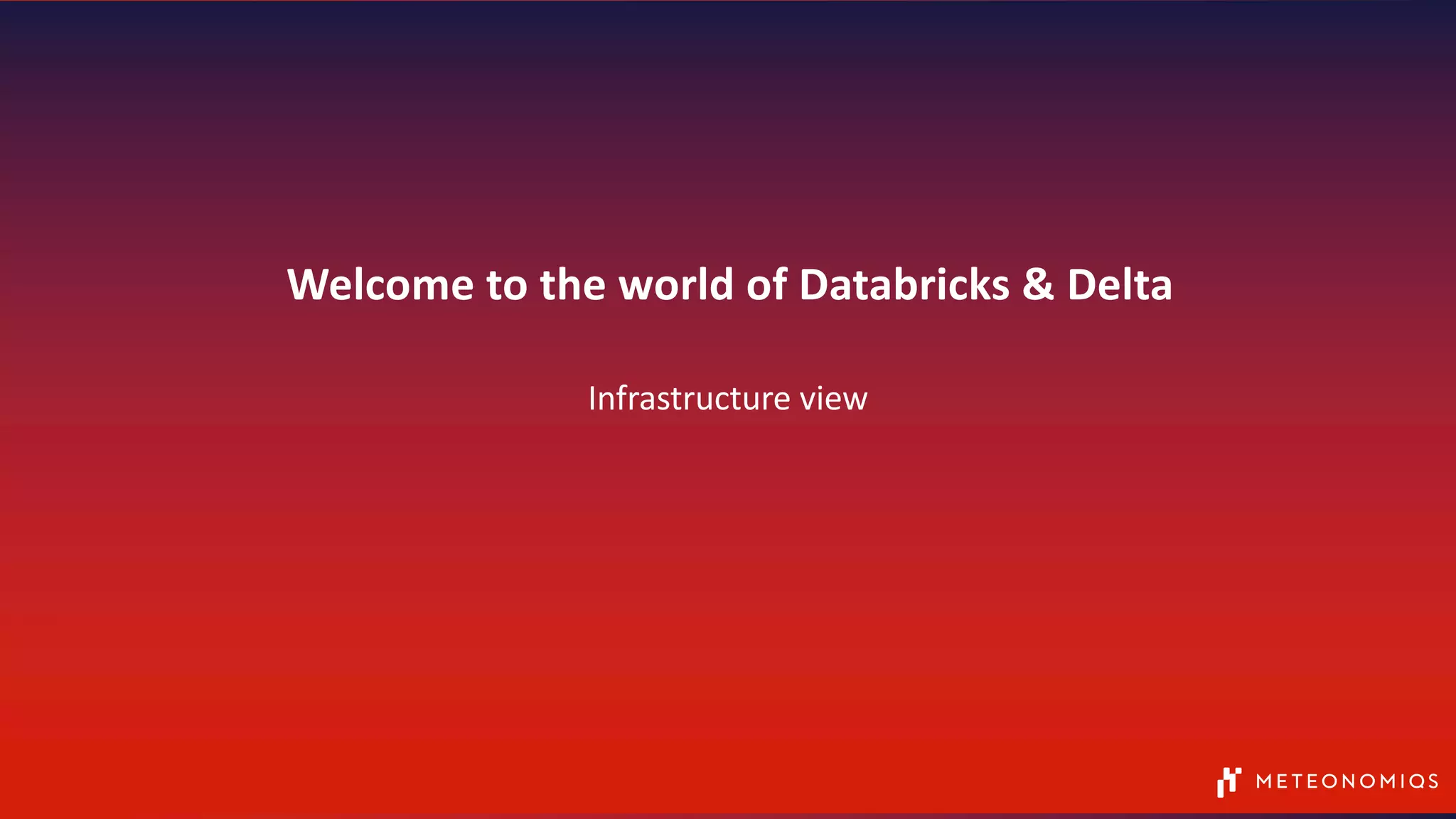 Welcome to the world of Databricks & Delta
Infrastructure view
 