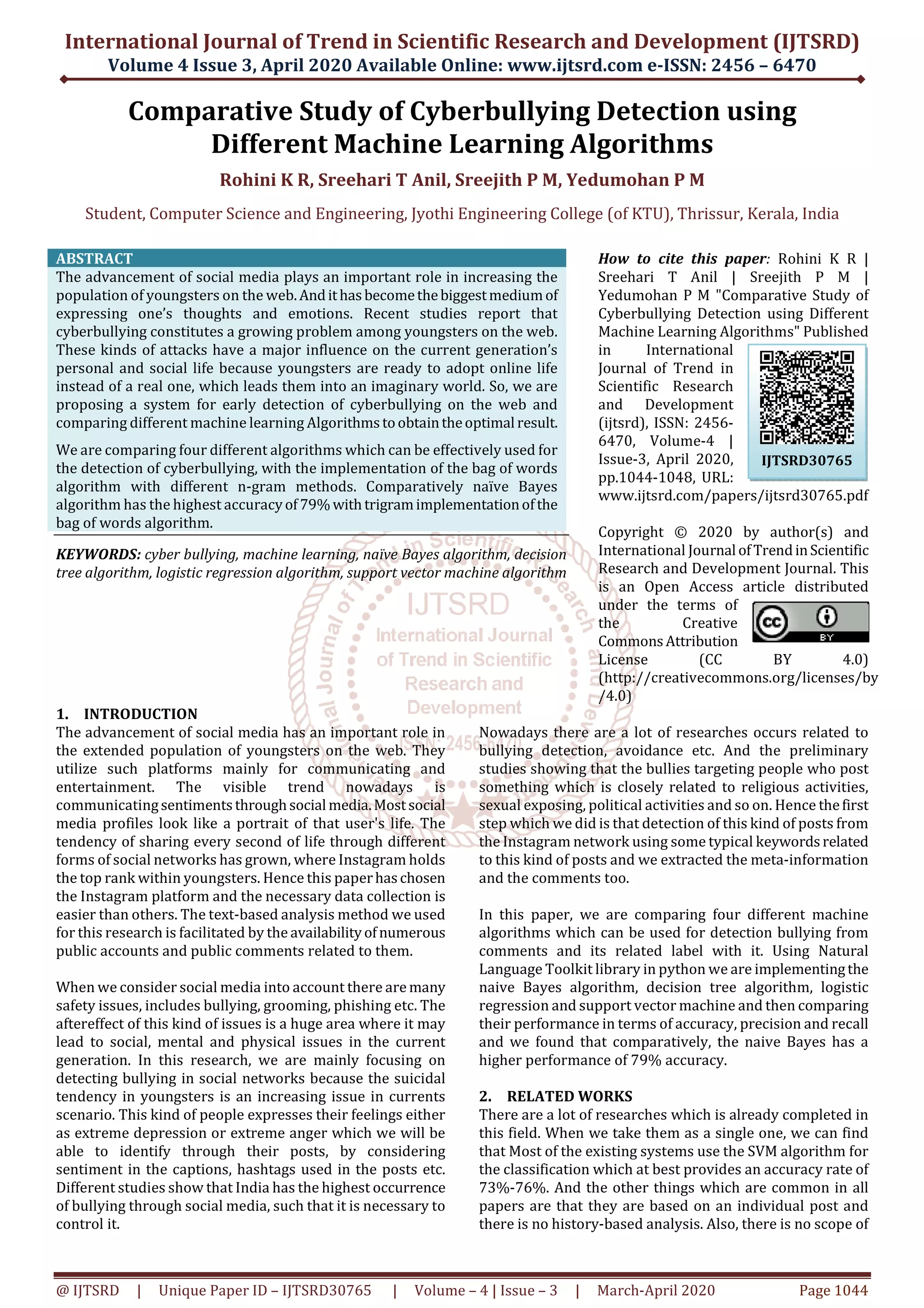 Comparative Study of Cyberbullying Detection using Different Machine ...