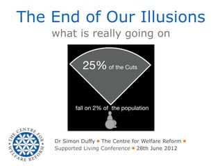 The End of Our Illusions
    what is really going on




    Dr Simon Duffy ￭ The Centre for Welfare Reform ￭
    Supported Living Conference ￭ 28th June 2012
 