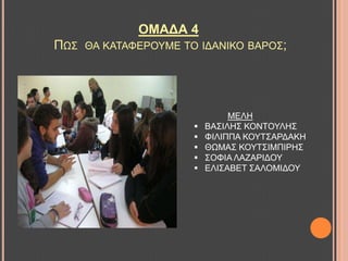 ΟΜΑΓΑ 4
ΠΧ΢ ΘΑ ΚΑΣΑΦΔΡΟΤΜΔ ΣΟ ΗΓΑΝΗΚΟ ΒΑΡΟ΢;
ΜΔΛΖ
 ΒΑ΢ΗΛΖ΢ ΚΟΝΣΟΤΛΖ΢
 ΦΗΛΗΠΠΑ ΚΟΤΣ΢ΑΡΓΑΚΖ
 ΘΧΜΑ΢ ΚΟΤΣ΢ΗΜΠΗΡΖ΢
 ΢ΟΦΗΑ ΛΑΕΑΡΗΓΟΤ
 ΔΛΗ΢ΑΒΔΣ ΢ΑΛΟΜΗΓΟΤ
 