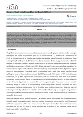 Design of Small-scale Biogas Plant for Household Need | PDF