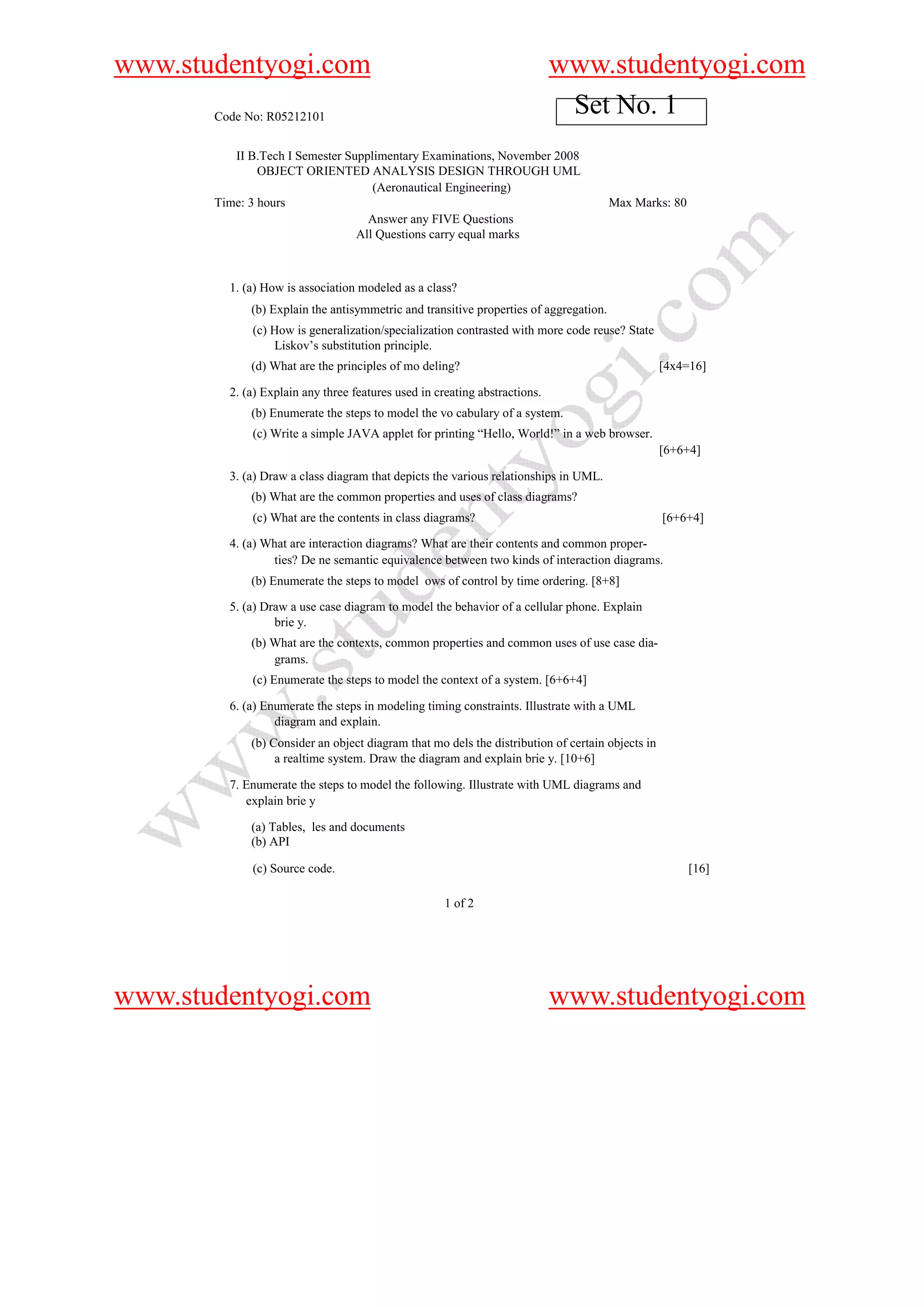 212101 Object Oriented Analysis Design Through Uml | PDF
