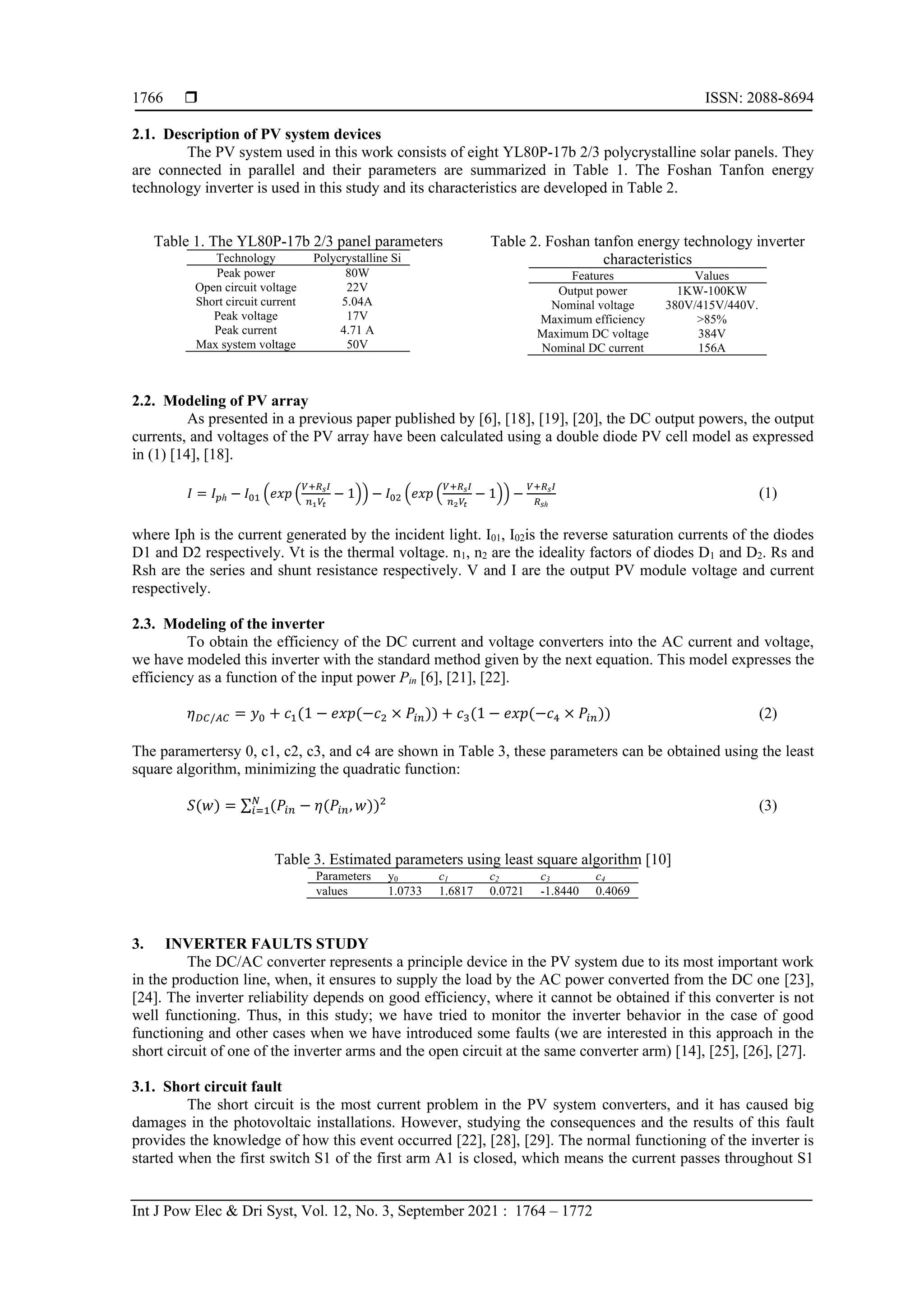 Short and open circuit faults study in the PV system inverter | PDF