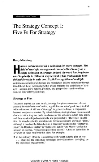 The concept of strategy: five Ps for strategy