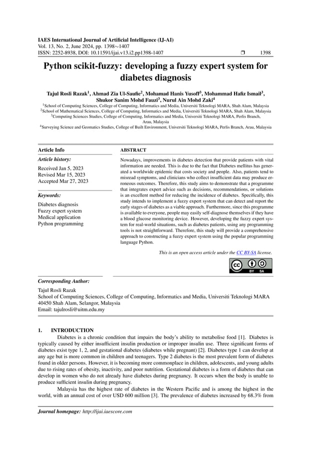 Python scikit-fuzzy: developing a fuzzy expert system for diabetes ...