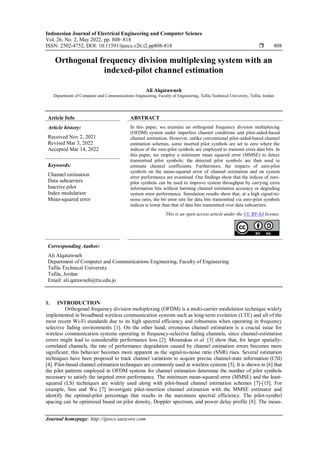 Orthogonal frequency division multiplexing system with an indexed-pilot ...
