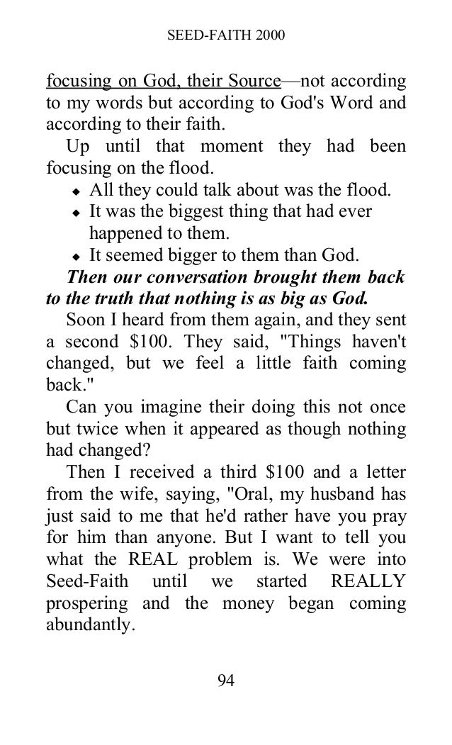 Oral roberts seed faith criticising All? Oral roberts seed faith that necessary