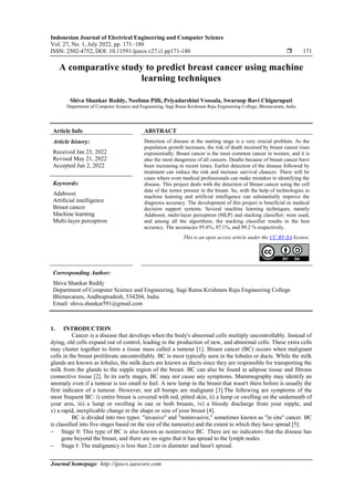 A comparative study to predict breast cancer using machine learning ...