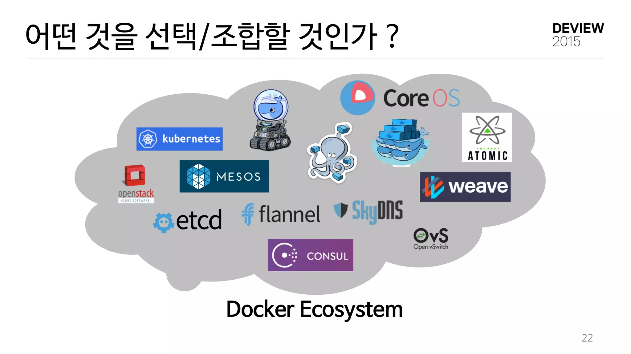 어떤 것을 선택/조합할 것인가 ?
22
Docker Ecosystem
 