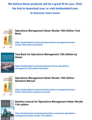 Operations Management Heizer 9th Edition Test Bank | PDF
