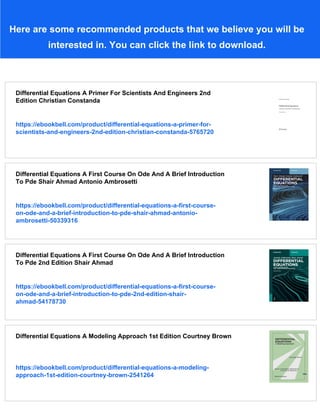 Differential Equations A Primer For Scientists And Engineers 1st ...