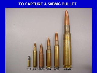 TO CAPTURE A 50BMG BULLET 22LR 5.56 7.62x39 7.62N .30-'06 .50 BMG