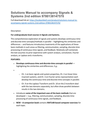 Solutions Manual to accompany Signals & Systems 2nd edition ...