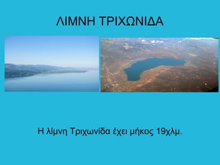 ΛΙΜΝΗ ΤΡΙΧΩΝΙΔΑ
Η λίμνη Τριχωνίδα έχει μήκος 19χλμ.
 