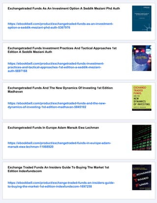 Exchange Traded Funds Structure Regulation And Application Of A New ...