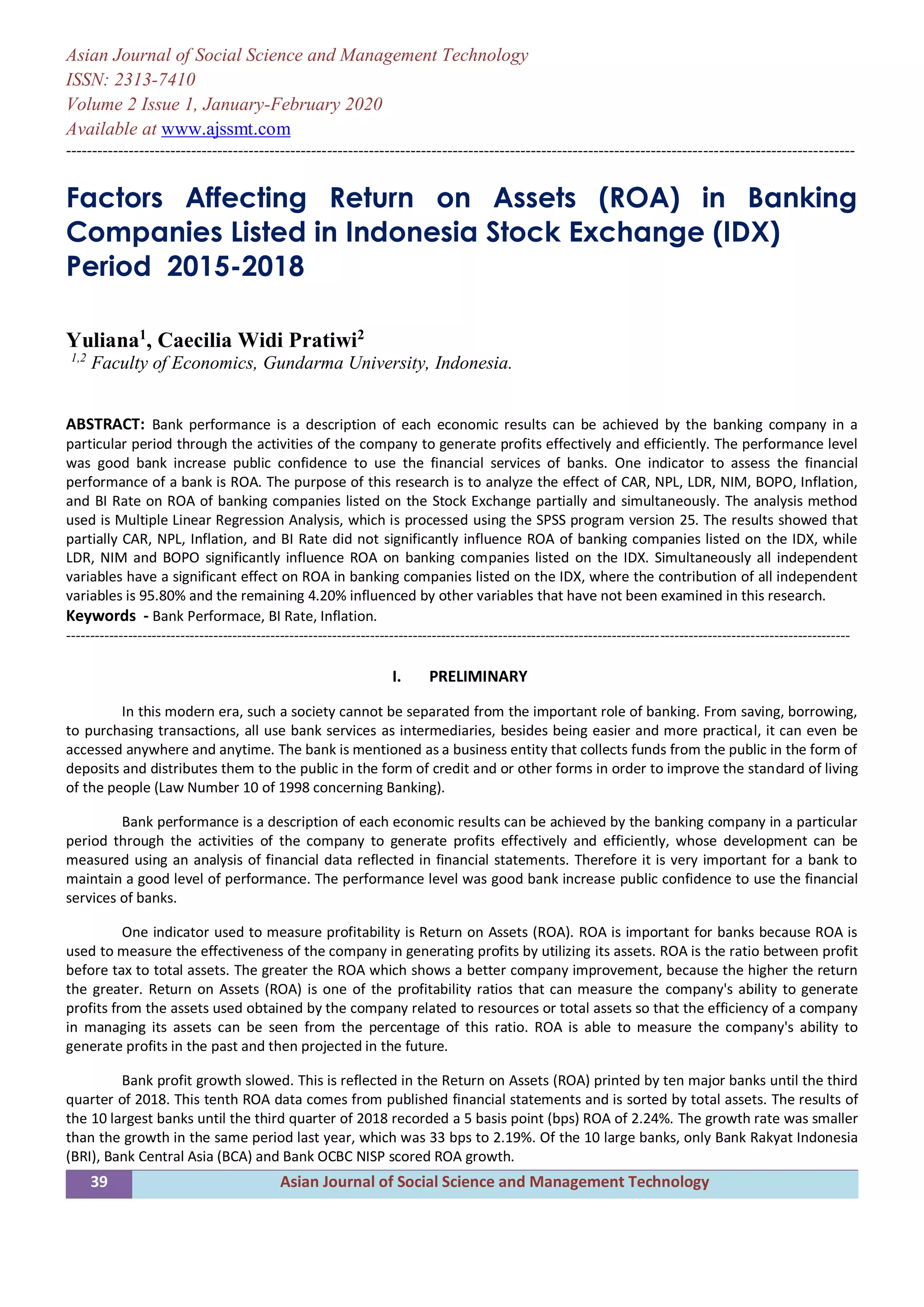 Tech Exchange Roa Factors Affecting Return on Assets (ROA) in Banking Companies Listed in ...