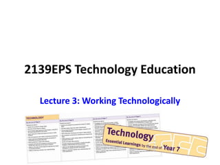 2139EPS Technology Education
Lecture 3: Working Technologically
 