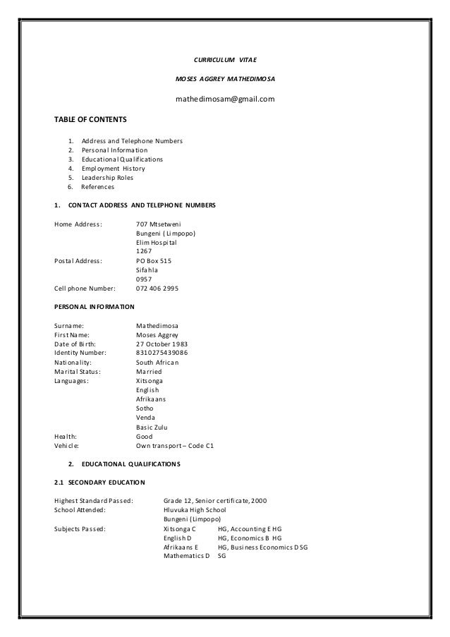 contents table 9 math of Mathedimosa of CURRICULUM VITAE Moses