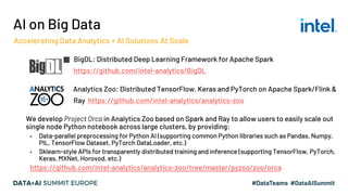 AI on Big Data
BigDL: Distributed Deep Learning Framework for Apache Spark
https://github.com/intel-analytics/BigDL
Analyt...