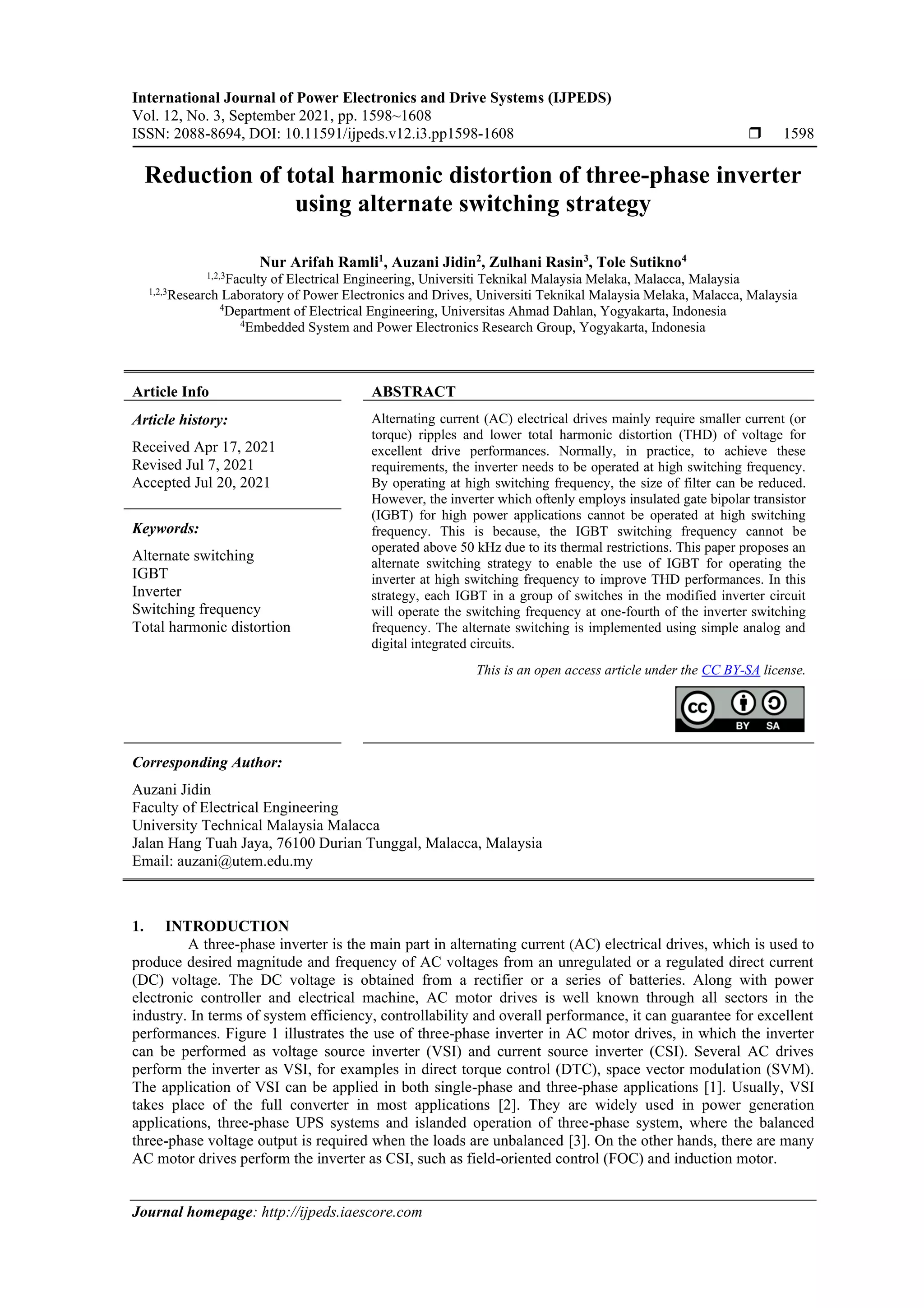 Reduction of total harmonic distortion of three-phase inverter using ...