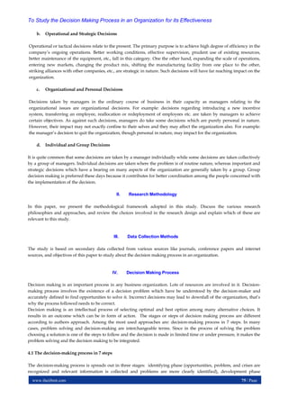To Study the Decision Making Process in an Organization for its ...
