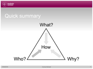 Quick summary
What?
Why?Who?
How
05/02/2018 Cormac McGrath 7
 
