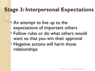 Mercè Bernaus mbernaus@uab.es
 An attempt to live up to the
expectations of important others
 Follow rules or do what others would
want so that you win their approval
 Negative actions will harm those
relationships
 