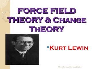 Mercè Bernaus mbernaus@uab.es
FORCE FIELD
FORCE FIELD
THEORY & Change
THEORY & Change
ThEORY
ThEORY
Kurt Lewin
 
